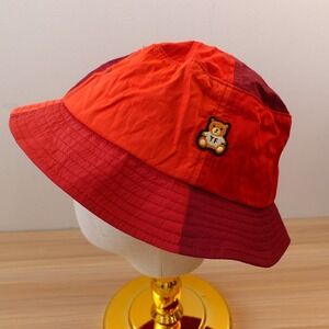 Teddy Fresh Bucket Hat Burgundy Red Colorblock Bear Patch Skatewear Y2K Festival